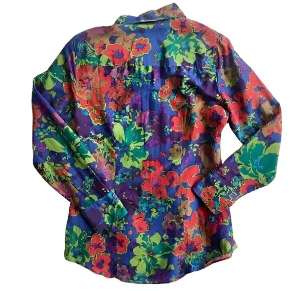 J Crew Navy Blue Green Pink Floral Lightweight Airy Cotton Silk Shirt Top XXS 00 - Picture 4 of 5